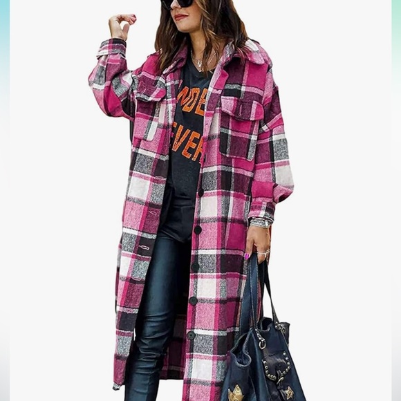 Amazon Jackets & Blazers - Peaceglad Women's Lounge Lapel Button Up Long Sleeve Plaid Long Shacket